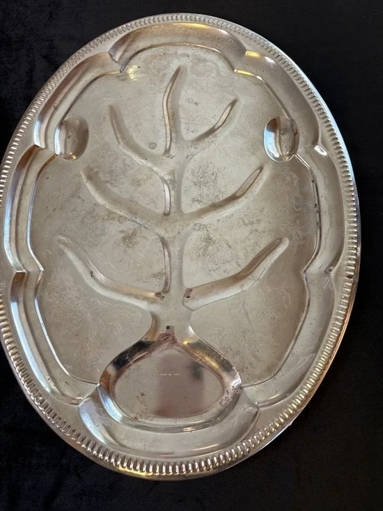 2 Vintage Silver Meat Carving Platter “ Tree of Life” - Picture 2 of 11